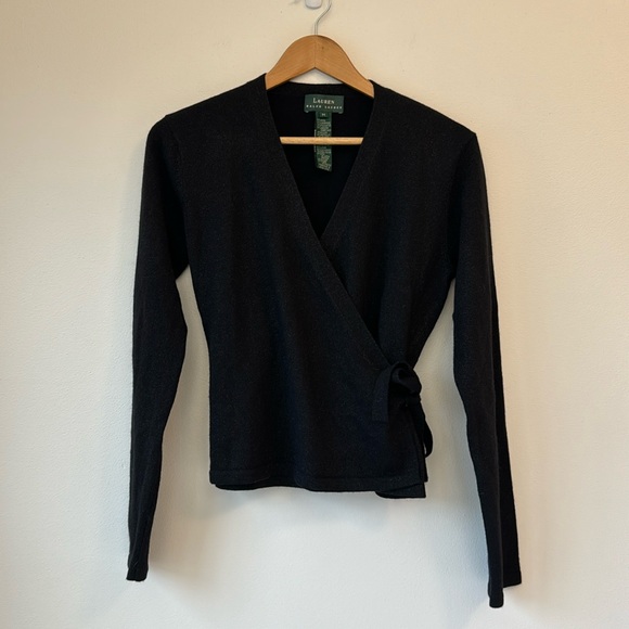 Lauren Ralph Lauren Sweaters - LRL Wool/Cashmere/Angora Rabbit/Metallic Long Sleeve Wrap Black Sweater Medium